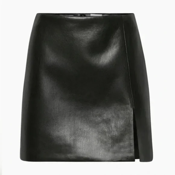 Sunday Best Black Faux Leather Mini Skirt with Side Slit - Picture 9 of 10